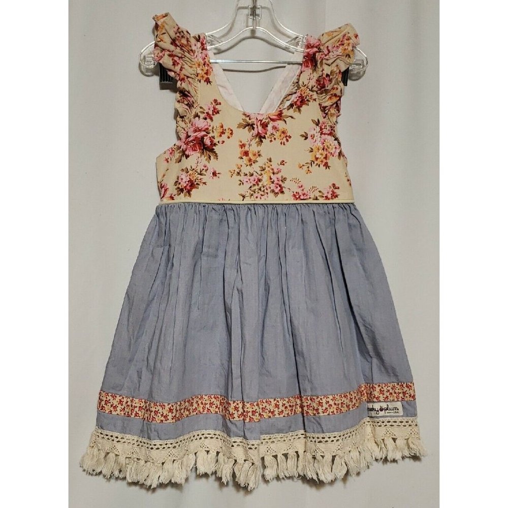 Cheeky Plum Girls Boutique Summer Dress Sz 5 Ruffle Sleeve Fringe Bottom Floral